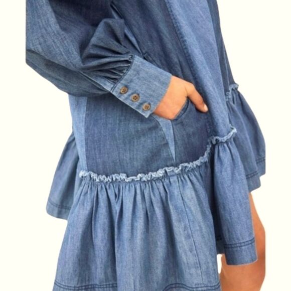 FREE PEOPLE Sun Burst Denim‎ Mini Dress Size XSMALL - Picture 10 of 16